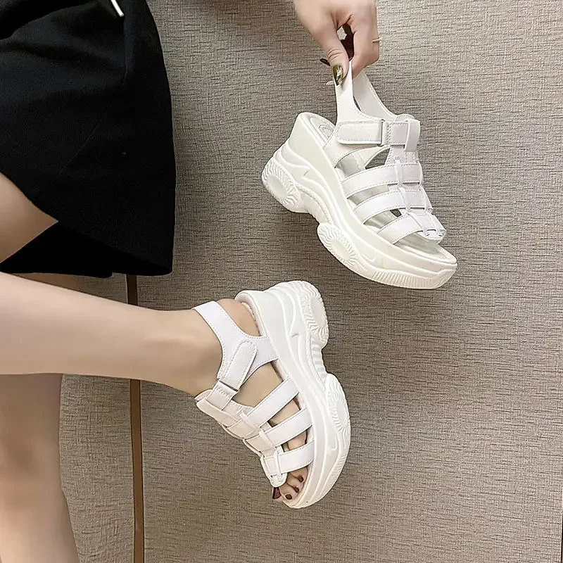 Roman Style Summer 2024 Ladies Shoes Buckles Open Toe White High Heels Wedges Heel Sandals for Women Platform Footwear Original