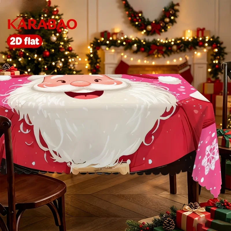 1 piece Santa Claus holding cane candy green gloves pink snowflake background lace tablecloth decorating festive atmosphere