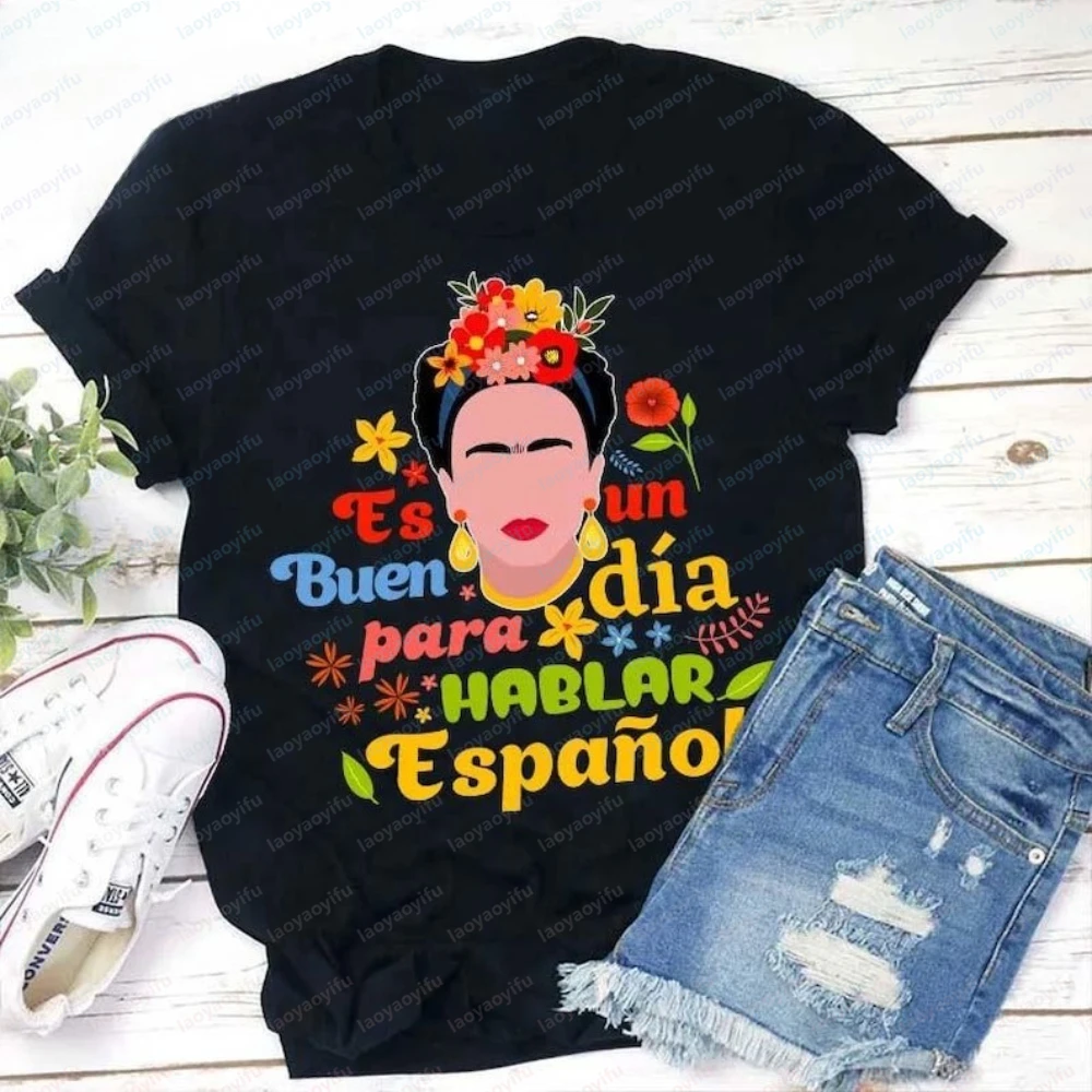 

Spanish Teacher Vintage T-Shirt Frida Kahlo Feminist Mexican Strong Frida Kahlo Shirt Harajuku Women Clothing Y2k Tops Harajuku