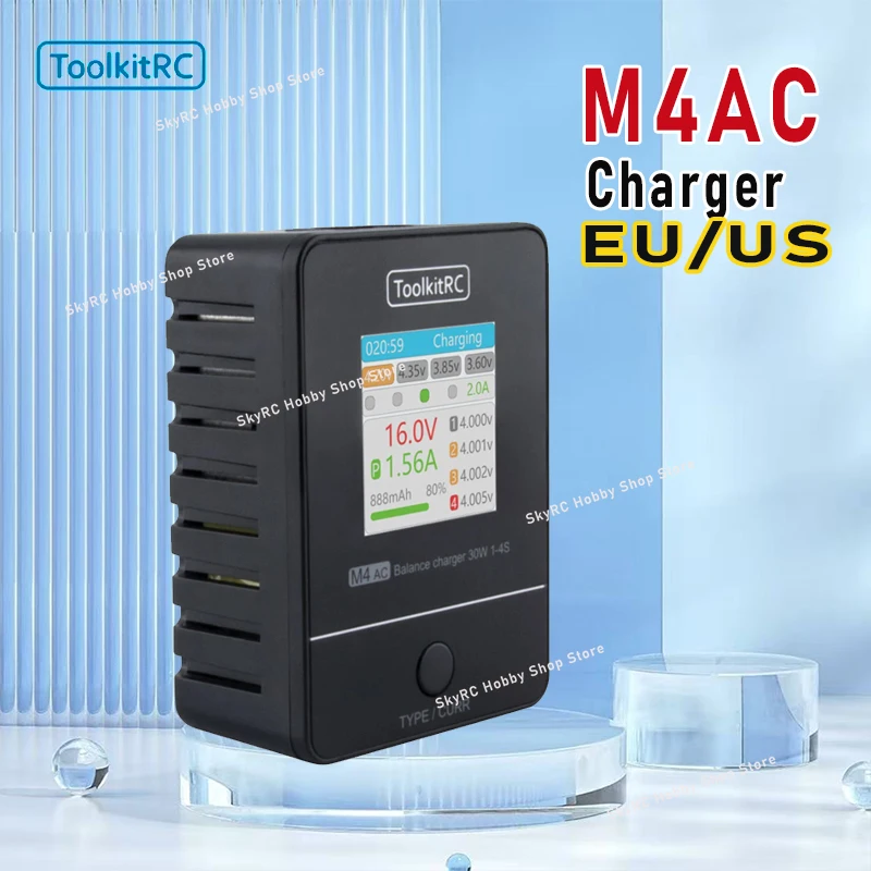 

ToolkitRC M4AC 30 Вт Зарядное устройство для баланса ЖК-экрана 2S 3S 4S Lipo AC100-240 В XT60 Интерфейс 100-240 В для аккумулятора гоночного дрона на радиоуправлении