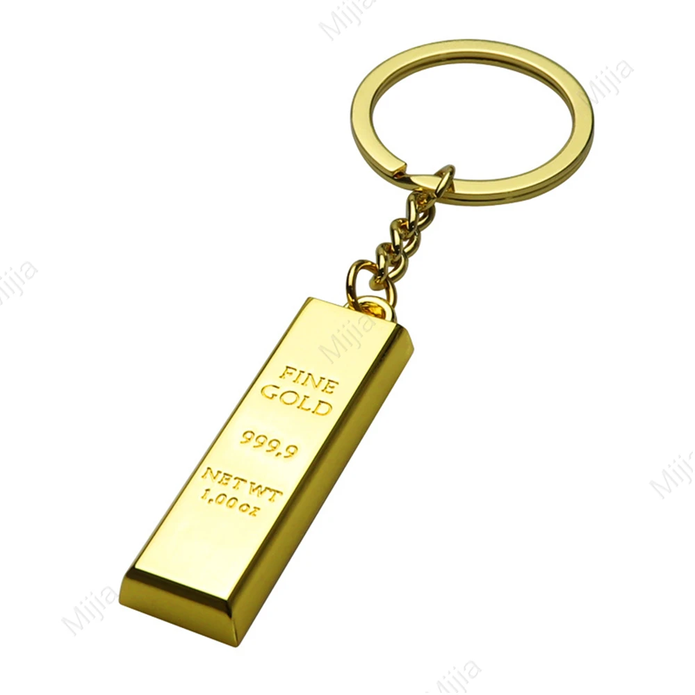 Metal Faux Ingot Bullion Keychain for Women Car Key Chain Bag Charms Gold Plated Artificial Gold Key Rings Gift