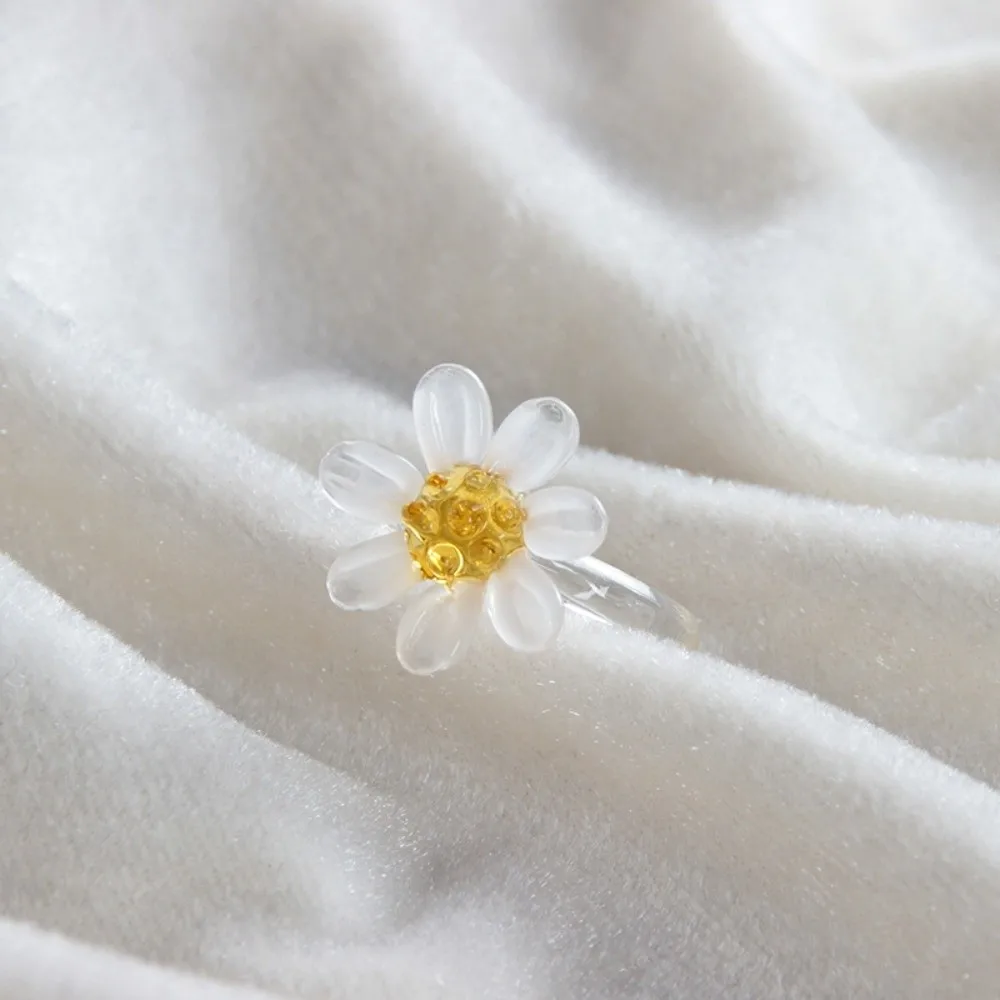 Daisy Handmade Glass Four-leaf Clover Ring Fashion Cute Flowers Finger Ring Elegant Exquisite Coloured Glaze Ring Vacation