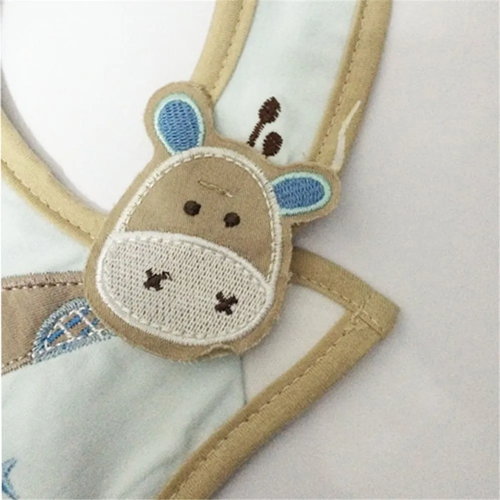 Waterproof Cotton Baby Bibs – Soft Absorbent Embroidered Bandana Drool Bibs for Infants, Beige Cartoon Design