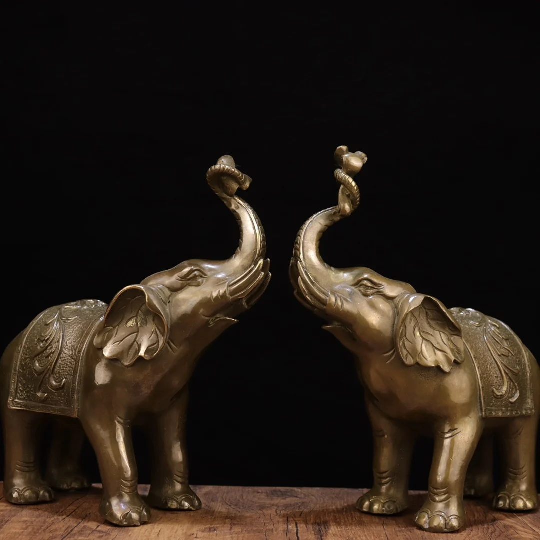 Feng Shui Animal Bronze Statue Antique auspicious elephant, gold ingot, auspicious elephant, attracting wealth elephant 23cm