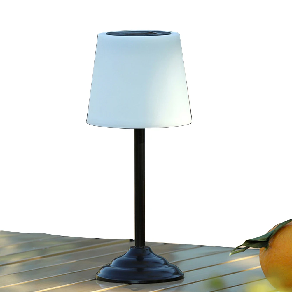 Solar Table Lamp LED Desk Lamp Warm Light Wireless Nightstand Lamp with Lampshade Metal Bedside Lamp for Indoor Outdoor