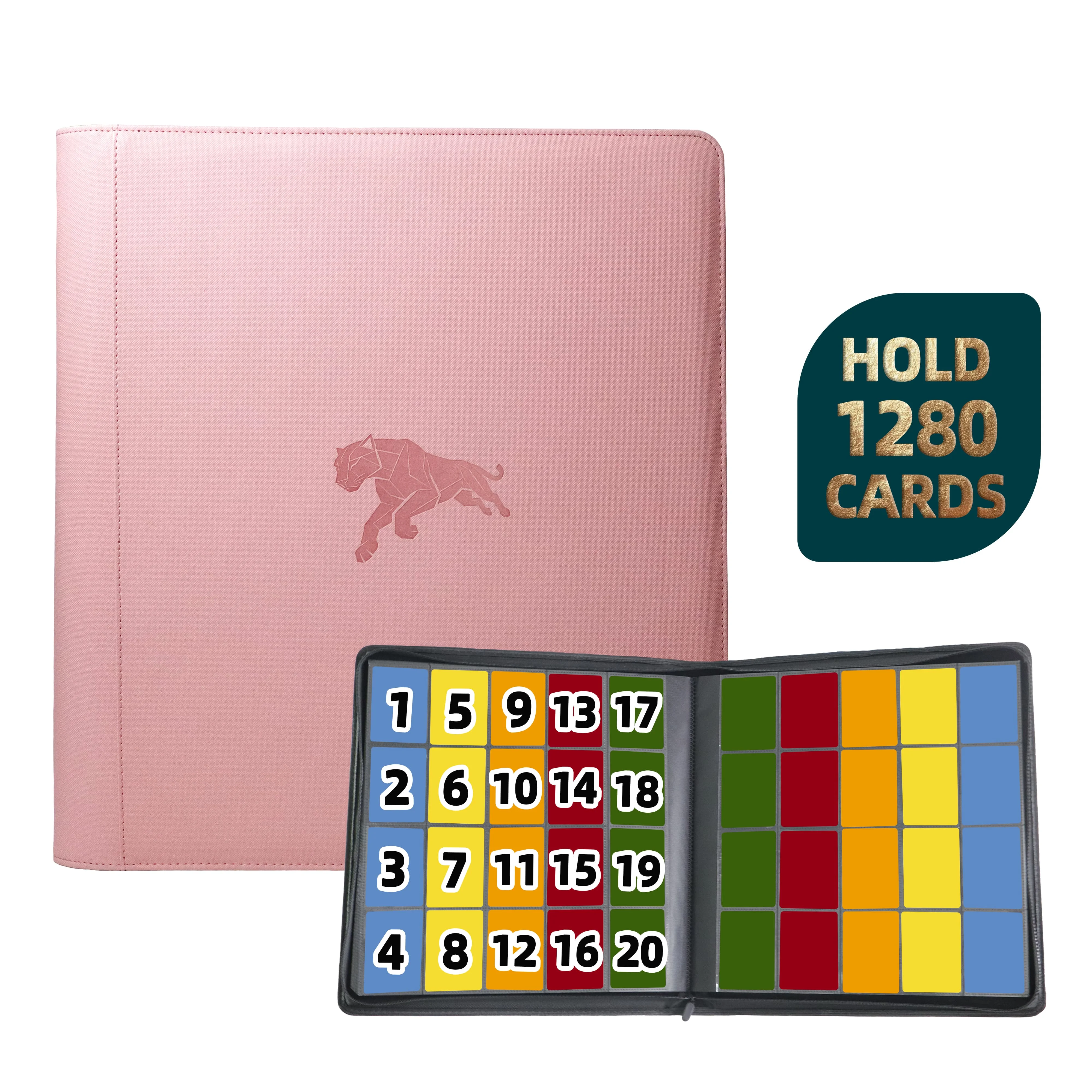 1280 vakjes dubbelzijdige trading card binder, 20-vakjes PU kaartenalbum met 100 kaarthulzen voor TCG/sportkaarten