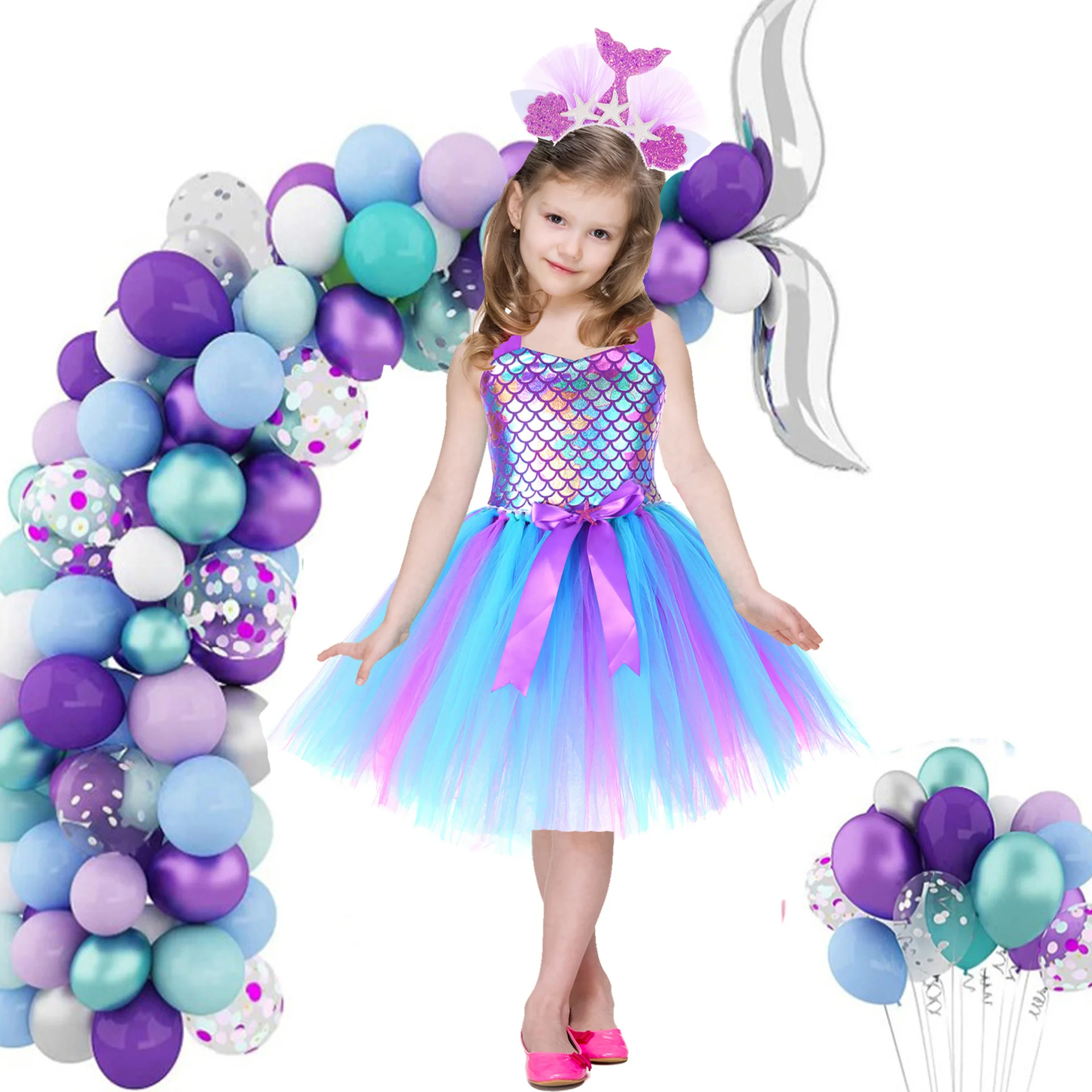 

Mermaid Dress for Little Girls Mermaid Tutu Costume Halloween Birthday Party Outfit