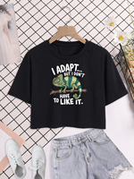 I Adapt But I Don'T Have To Like It Print Women Crop T Shirt Fashion Loose Tee Shirts Street Cotton Clothes Summer Hip Hop Tops