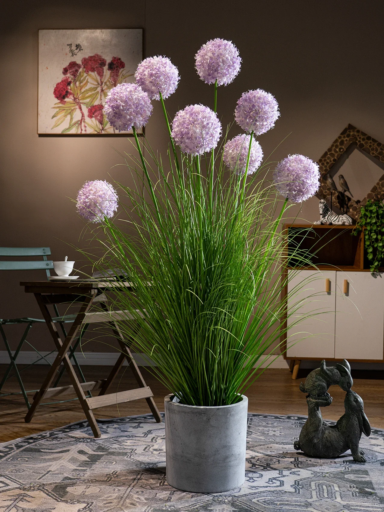 Simulated hydrangea reed grass green plant fake flower tree indoor living room floor landscaping decorative ornament