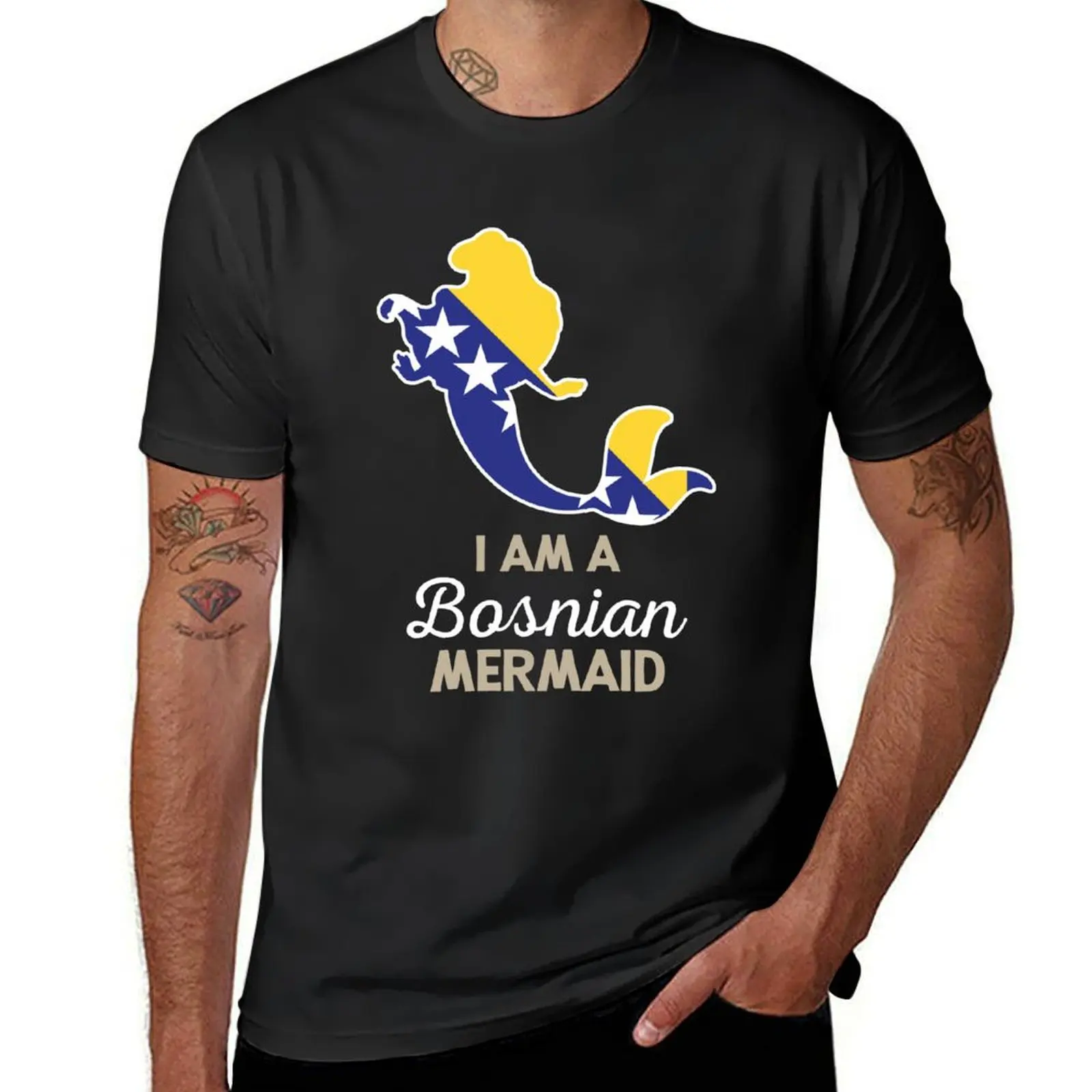 Bosnia Flag Bosnian Mermaid T-Shirt Aesthetic clothing plus size tops customizeds quick drying heavyweight t shirts for men