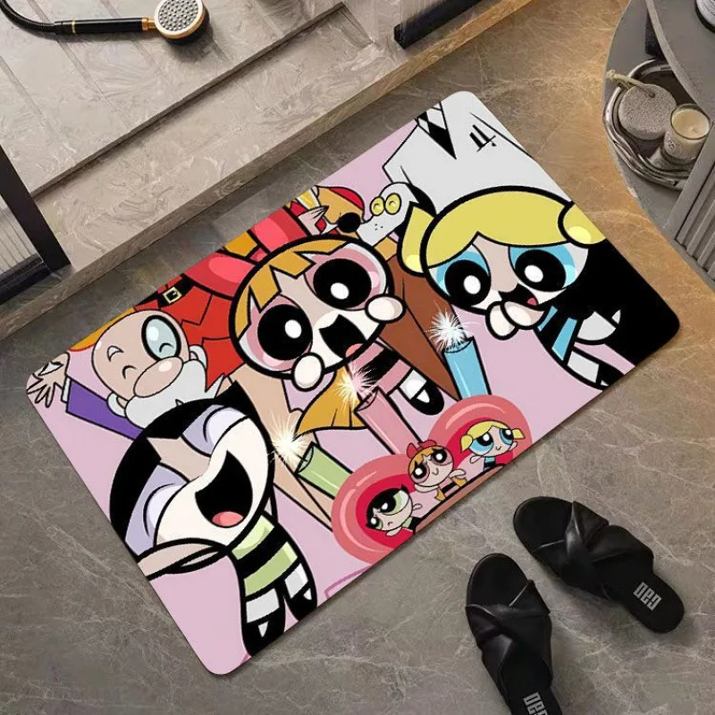 

Hot Anime The Powerpuff and Girls Series Floor Mat Kawaii Cartoon Role Printing Quick-drying Water-absorbing and Anti-slip Mat
