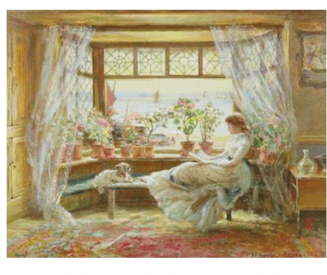 Reading By The Window 18CT 16CT 14CT Unprinted Top Quality Cross Stitch Kits Embroidery Art DIY Handmade Needlework Home Decor