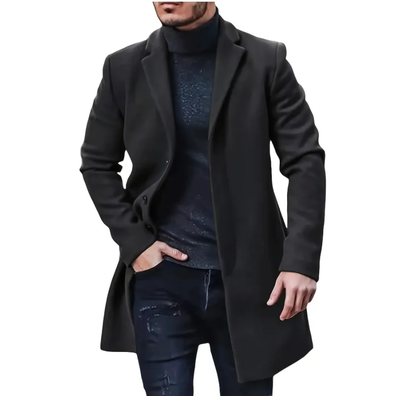 Men's New Fashion Versatile Multi Color Large Wool Coat Mid Length Casual Fashion Personalized Simple Windproof Coat