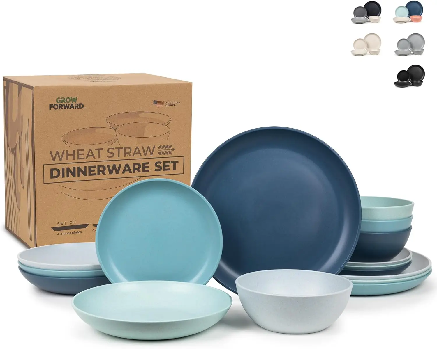 

16-piece Premium Wheat Straw Dinnerware Sets for 4 - Unbreakable Dishwasher & Microwave Safe Plastic Plates and Bow