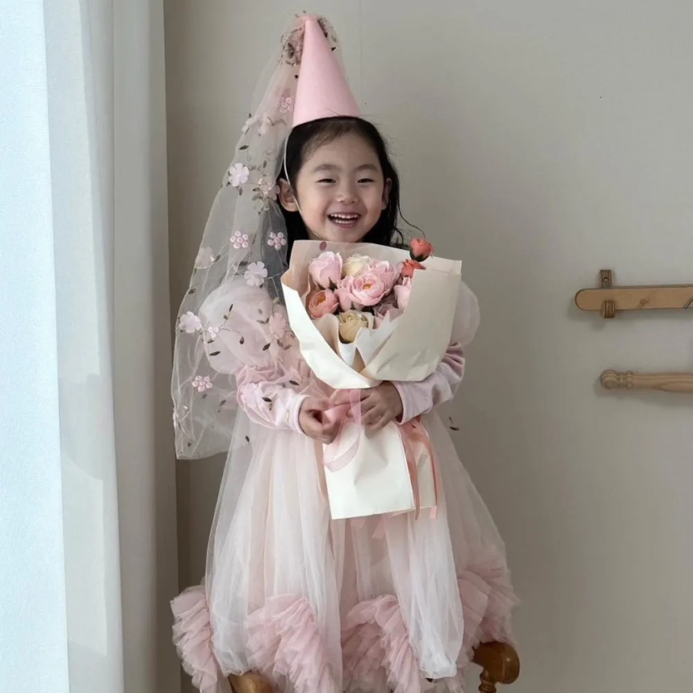Ins 거즈 생일 축하 모자, 메쉬 펠트 헤어 밴드, 꽃 파티 모자, 사진 소품