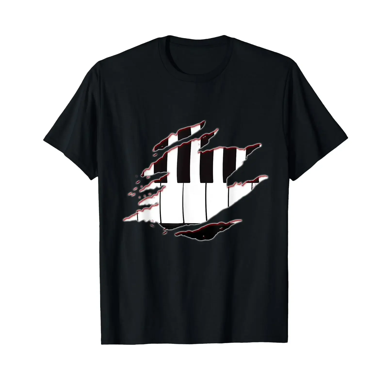 Piano Keyboard T Shirt Scratch Motif vintage Washed Casual Slightly Unisex Versatile Breathable streetwear Stylish fashion