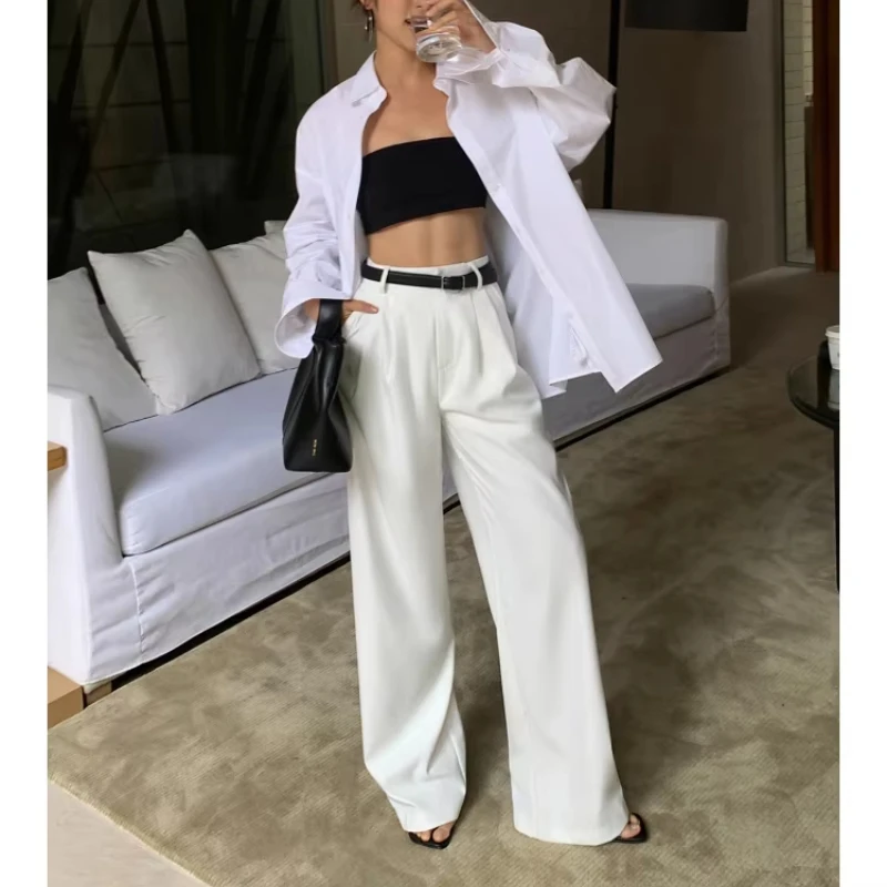 2025 Multicolor Office High-waisted Wide-leg Suit Pants Women's 2025 Autumn Loose and Drape Casual Straight Mopping Trousers