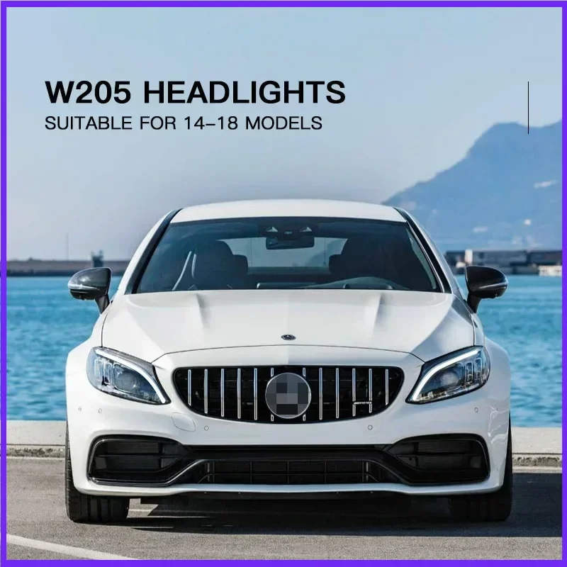 

Автомобильные светодиодные фары в сборе для Benz C-Class W205 2014-2021, автоматические противотуманные фары DRL, стоп-сигналы поворота Plug and Play