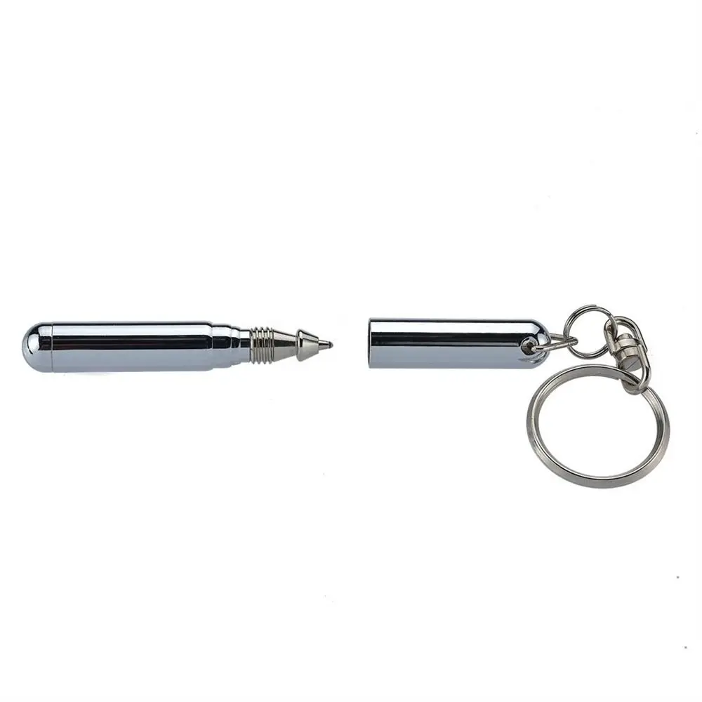 Metal Telescoping Tool Pen Stainless Steel 6.3cm Key Ring Ballpoint Pens Multifunctional Silver Pen Shape Keychain