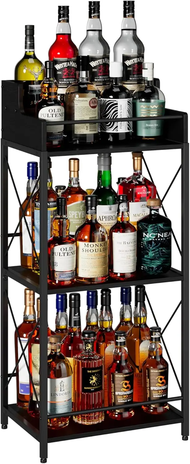 

4-Tier Liquor Cabinet Bar Shelf for Home, Retro Whiskey Spirits Display Stand in Black