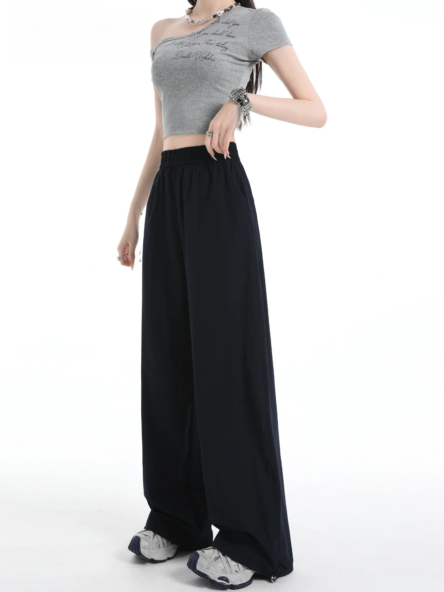 Yaloo Pantaloni sportivi a vita alta con gamba dritta Qui Dry Autunno 2025 da donna Pantaloni a gamba larga slim fit in vita elastica di piccole dimensioni