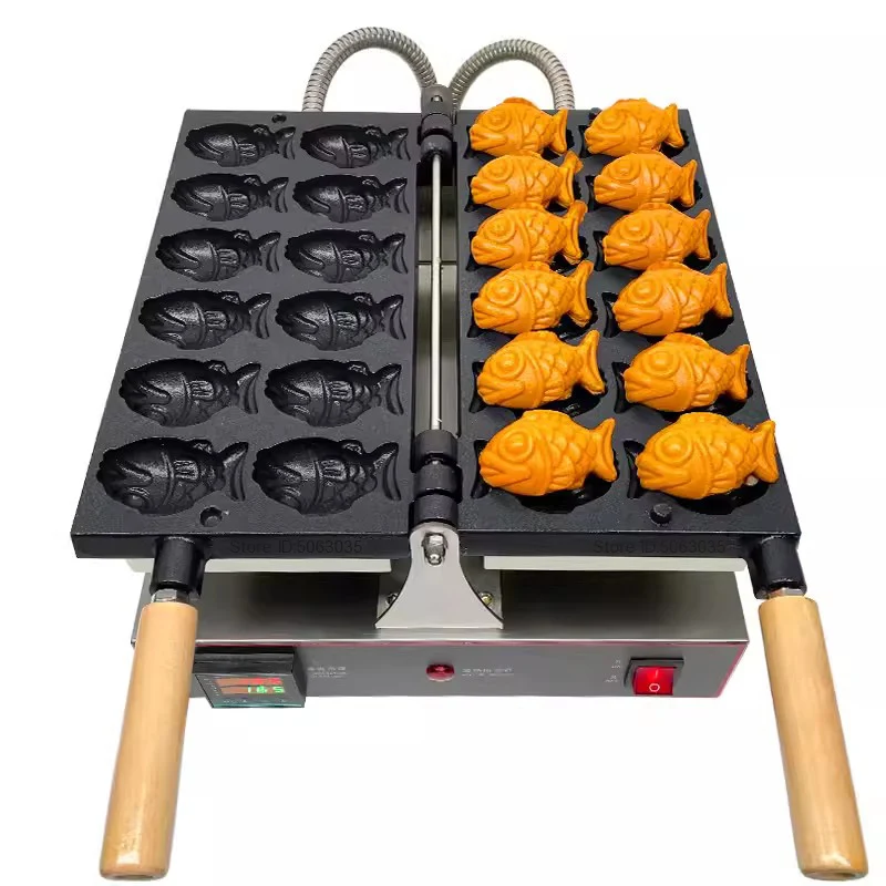 12 Pieces Taiyaki Waffle Maker 220V 1600W Stainless Steel Electric Taiyaki Fish Shaped Waffle Machine