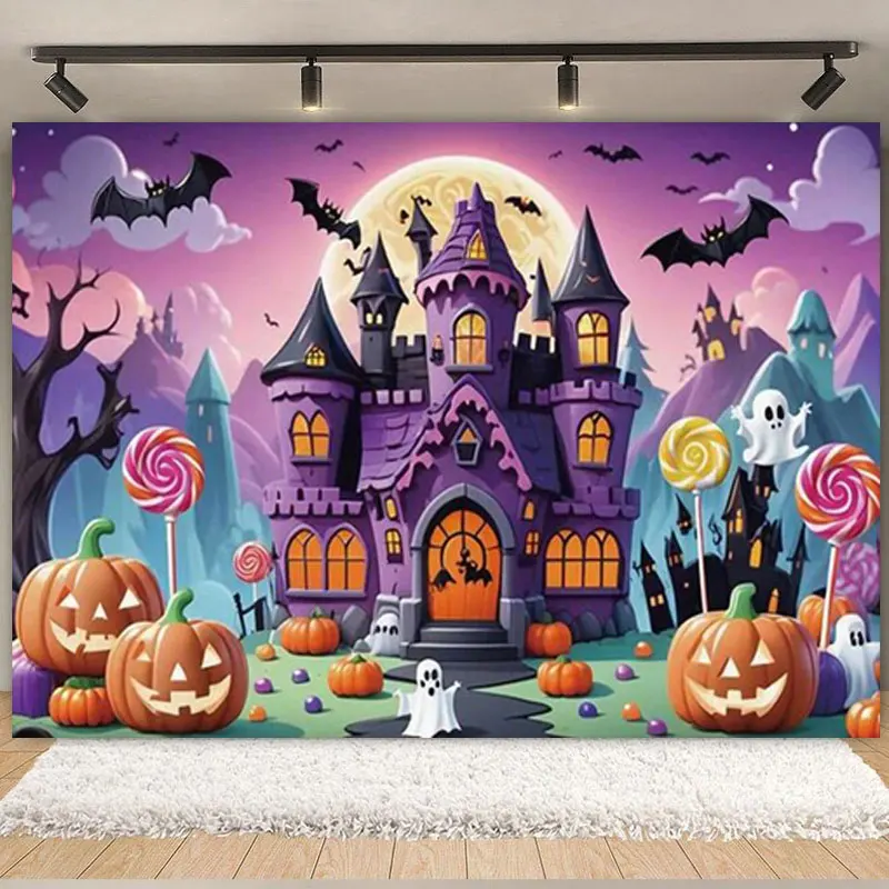 Candy Castle Halloween Photography Backdrops Decoration Children Pumpkin Latern Night Photozone Photo Studio Backgrounds Props