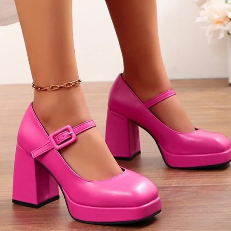 High Heels Mary Jane Shoes Women 2024 Spring New Fashion Chunky Platform Pumps Woman Ankle Buckle Party Lolita Shoes Plus Size