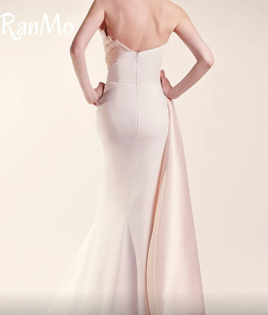 2025년 란모 맞춤형 모던 머메이드 스캘럽 웨딩 파티 드레스 슬리브리스 무광 스테인 이브닝 가운 웨딩드레스