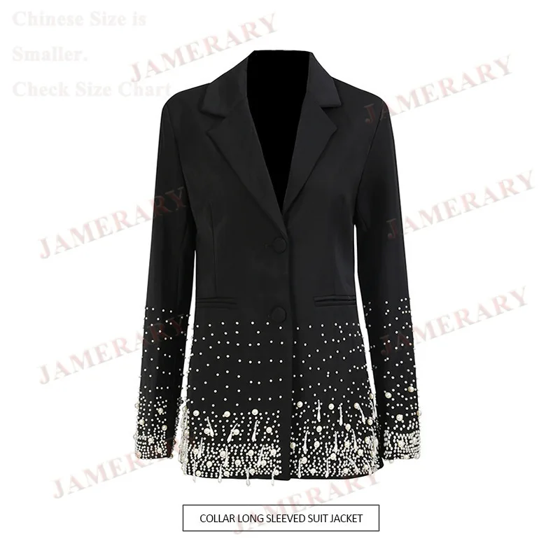 

Luxury Formal Pearl Blazers Women Suit Coat Elegant Office Lady Blazer Outfit High Quality Elegant Runway Brand Designer