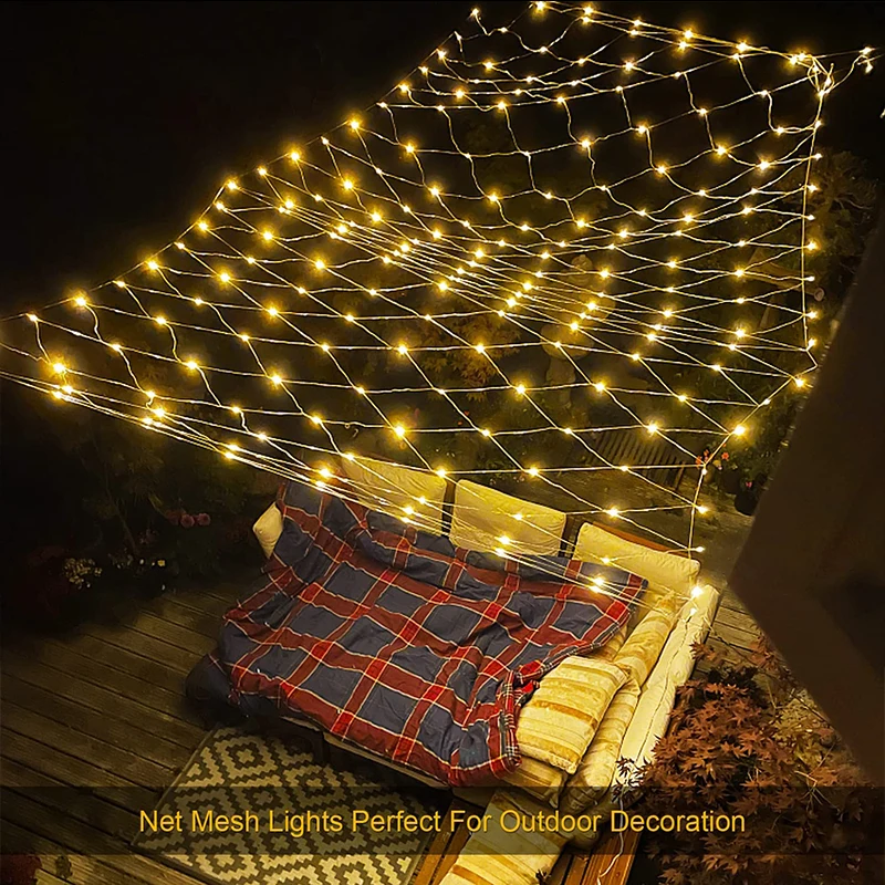 3M-54M LED Outdoor Fishing Net Christmas Fairy Lights Festoon Garden Street Garland Curtain Wedding Tree Ramadan Decoration 2023