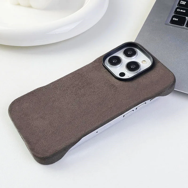 Suede Matte Leather Back Case For iPhone 15 14 13 12 Pro Max Luxury frameless Cover With Magnetic For Magsafe Wireless Charging