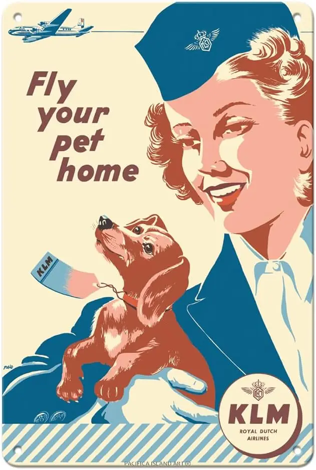 Pacifica Island Art Fly Your Pet Home - KLM Royal Dutch Airlines - Vintage Airline Travel Poster by Palo c.1953-8 x 12 inch Vint