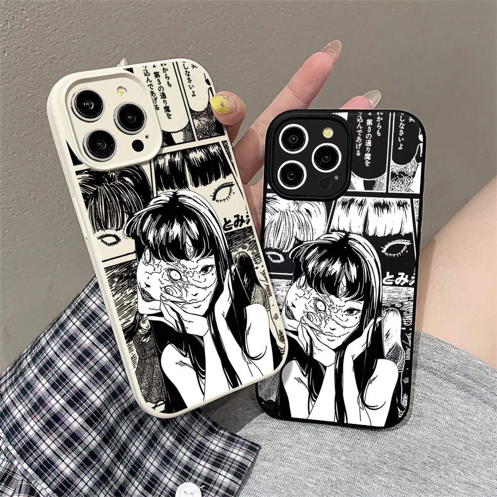 Tomie Junji Ito Horror Anime For iPhone 16 15 14 13 12 11 Pro MAX Plus Liquid Silicone Velvet All-Inclusive Soft Phone Case