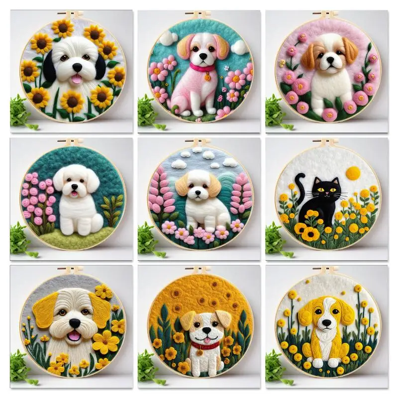 

Creative Needle Felt Starter Set Wool Needle Felt Set Dog Painting Kit For Beginners with Felt Handcraft Used for Home Decor