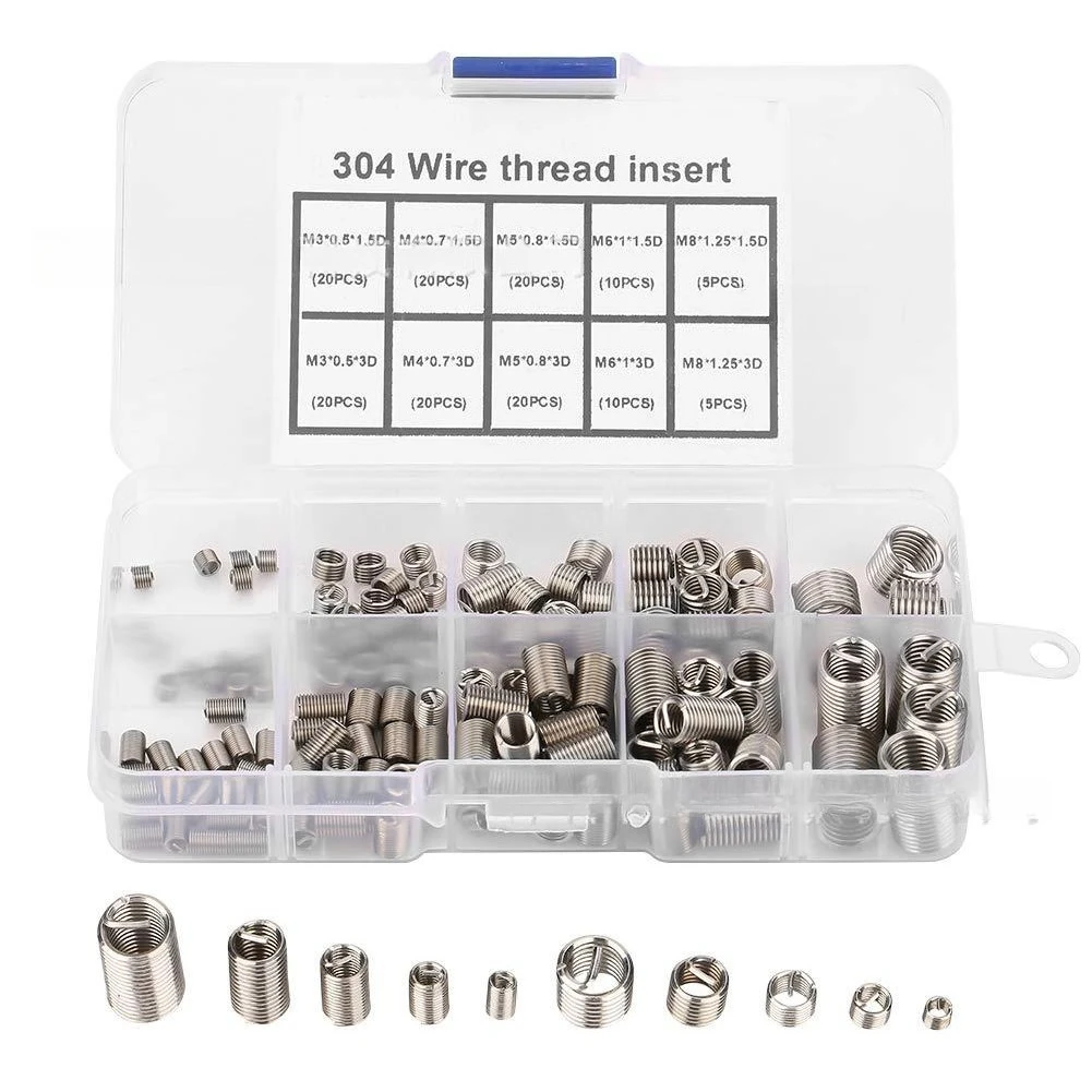 150Pcs Boxed 304 Stainless Steel Wire Thread Insert Thread Repair Sleeve M3-M8 Set