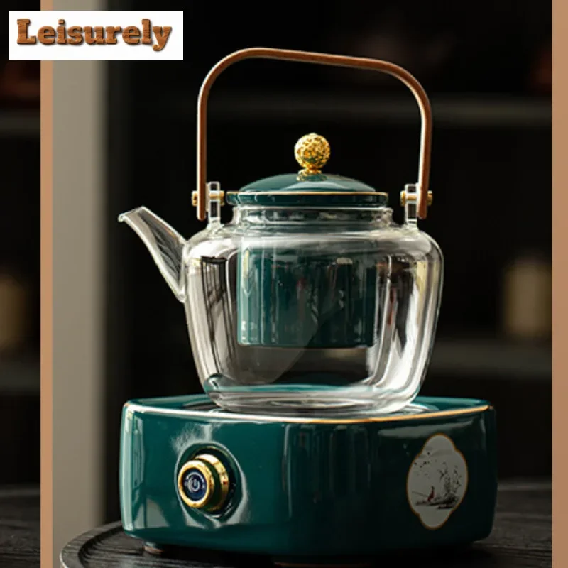 1180ml Tea Pot With Bamboo Handle Chinese Heat-resistant Glass Teapot Transparent Steaming Tea Infusions Glass Kettle Tea Set