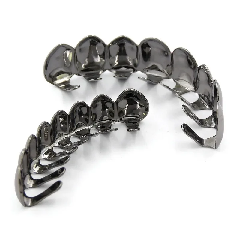 Gold Silver Plated Hiphop Teeth Grillz Top Bottom Set with Vampire Tooth Design for Party Streetwear Cool Dental Accessory