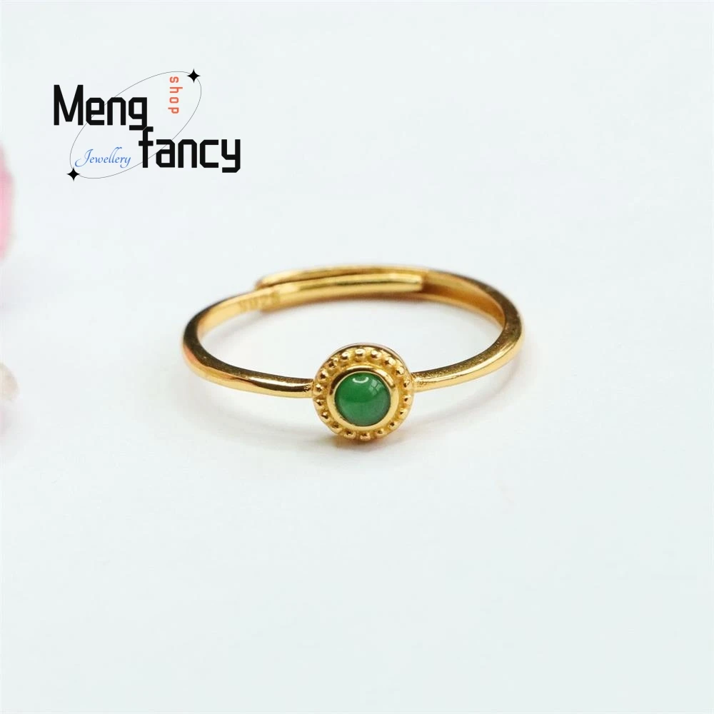 

S925 Silver Inlaid Natural Jadeite Ice Type Imperial Green Jade Ring Exquisite Elegant Simple High-grade Luxury Fashion Jewelry