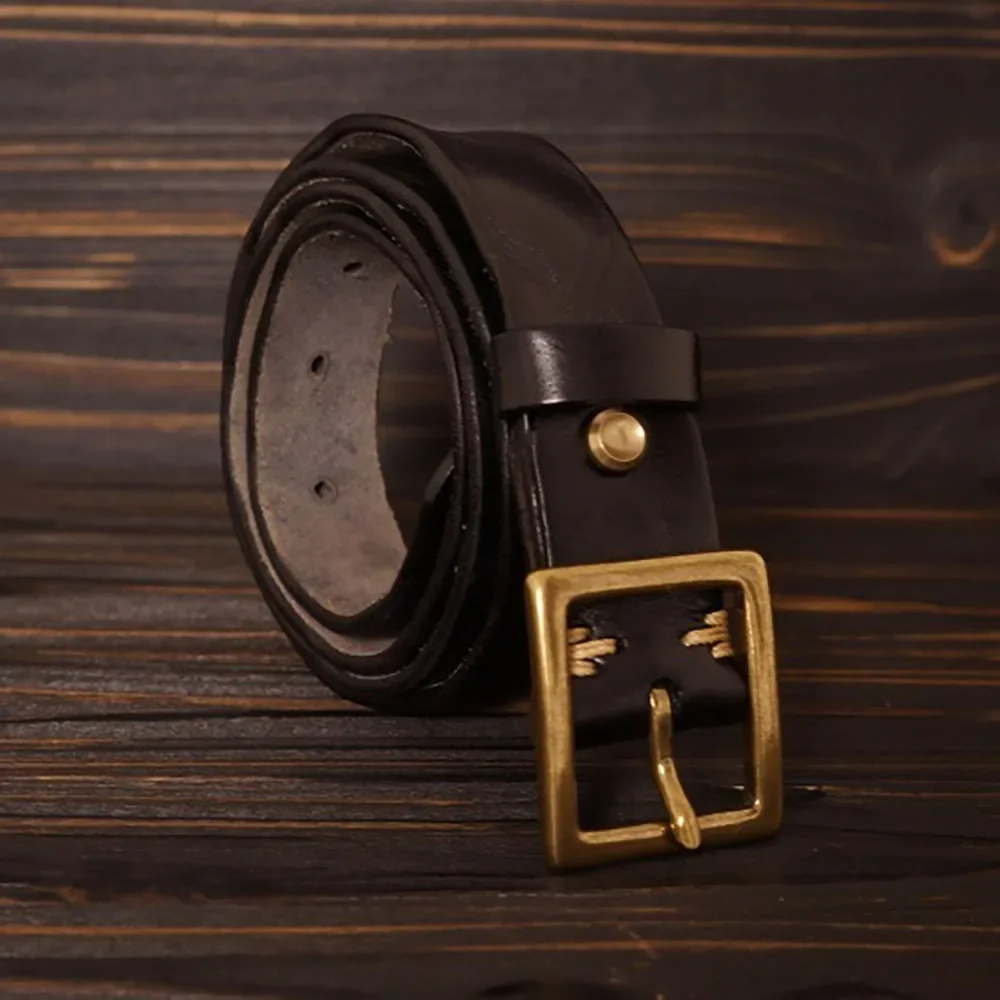 حزام جلد طبيعي أنيق ومتعدد الاستخدامات مقاس 3 سم من جلد البقر الرقيق مع إبزيم نحاسي للجينز #3