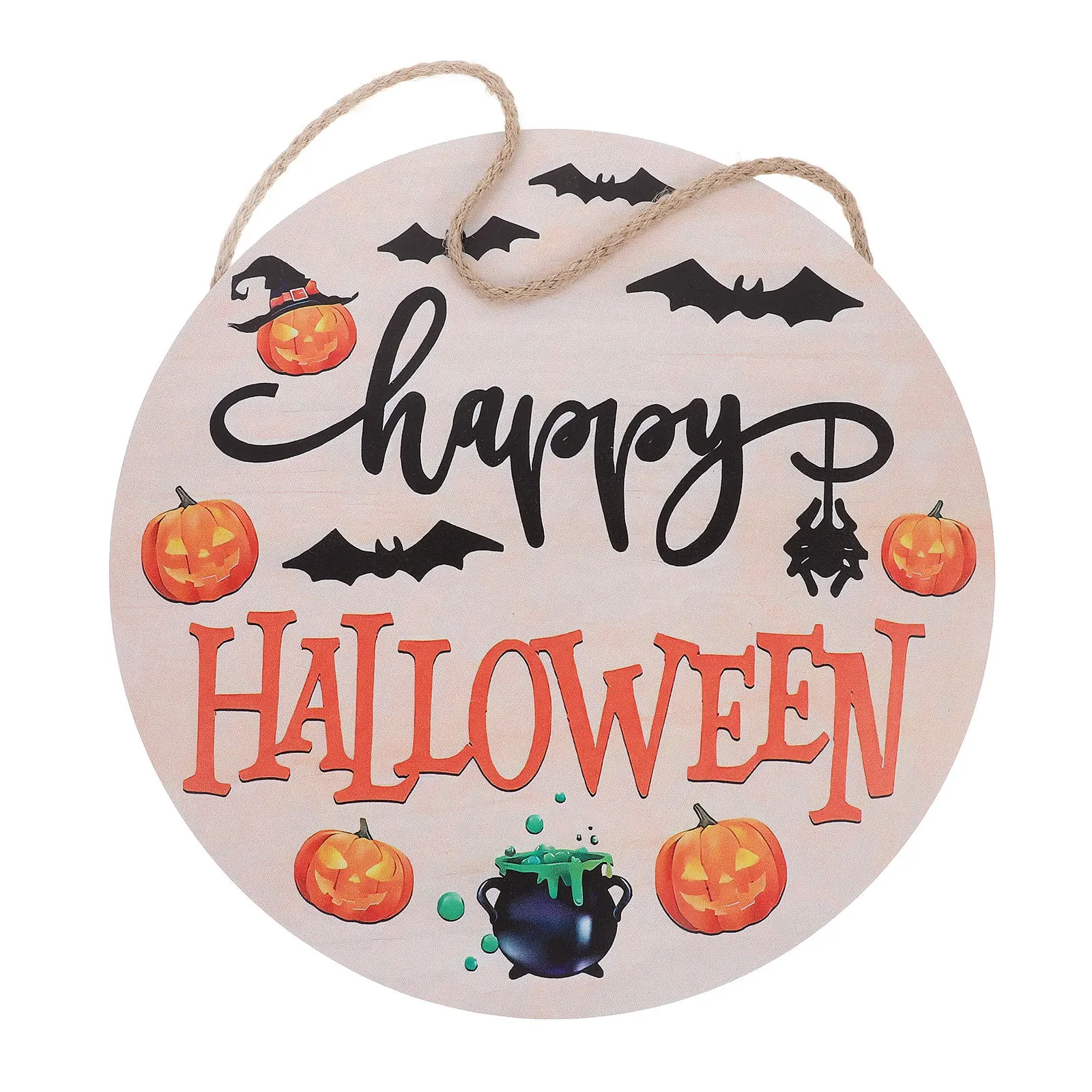 

Wooden Halloween Hanging Sign Front Door Porch Round Plaque Farmhouse Wall Decor Halloween Decor Walls Hanging Decoration