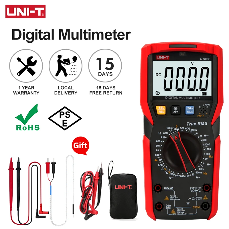 UNI-T UT89X UT89XD מולטימטר דיגיטלי מקצועי True RMS NCV 20A זרם AC DC וולטמטר קיבולת בדיקת התנגדות