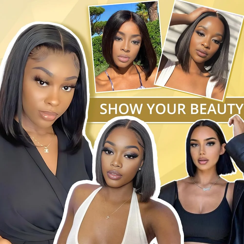 Straight 4x4 Closure Lace Front Wig Human Hair for Women 5x5 Closure Lace Frontal Bob Wigs Brazilion Glueless Wigs Ready to Wear