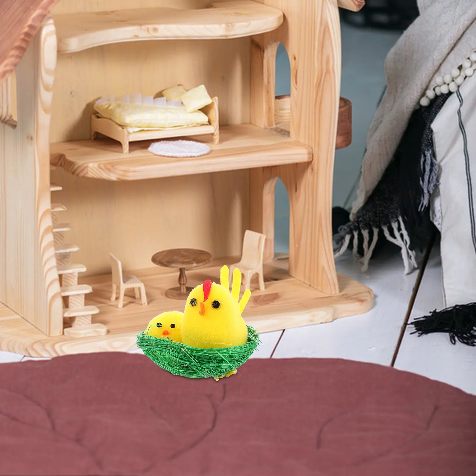 

12Pcs Realistic Mini Mother Baby Chick Decoration Set Soft Touch Farmyard Easter Party Favors Kids Room Living Space Cozy Decor