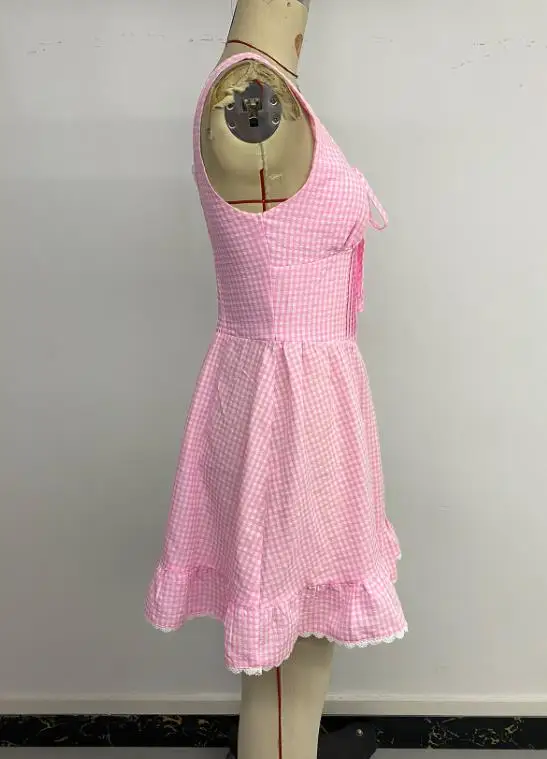 Womens Dresses 2026 New Spring Summer Solid Color Sweet Girl Lace Bow Strap Strap U-Neck Sleeveless Slim Daily Mini Dress