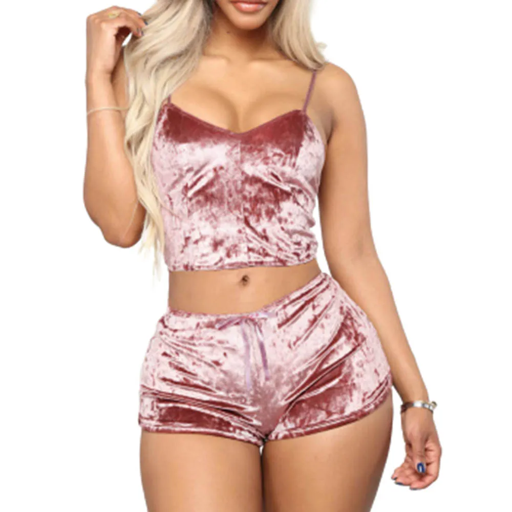 Sleepwear Pajama Set Strappy Solid Color V Neck Slim for Night Club and Dance Party