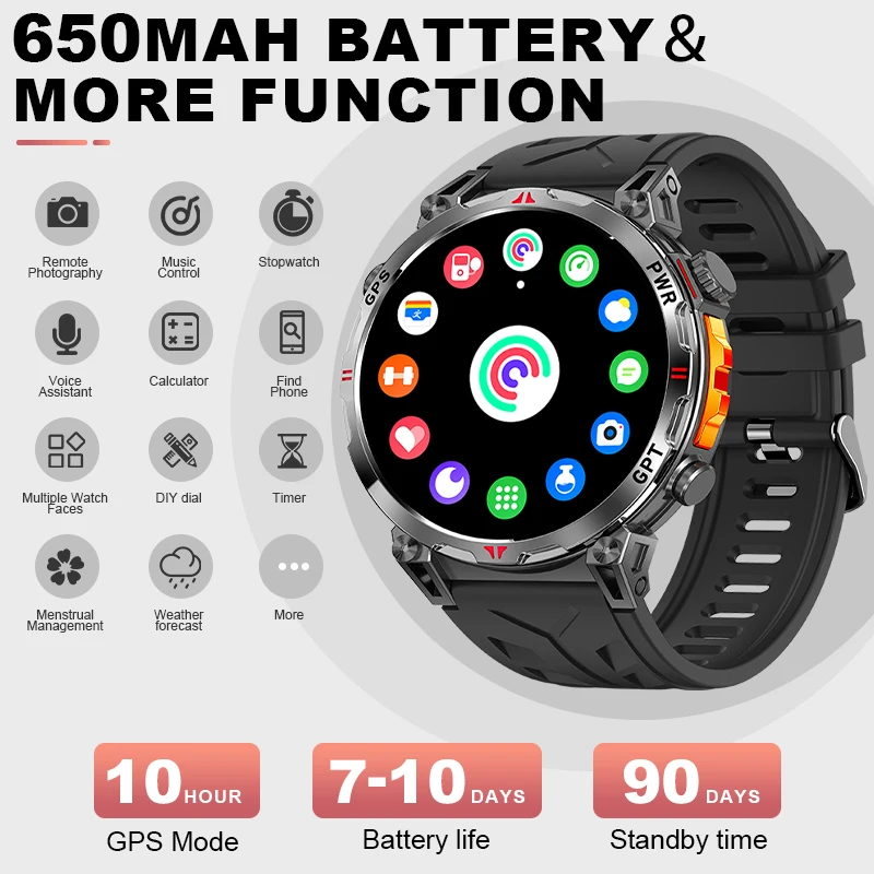 LIGE GPS ساعة ذكية للرجال بطارية 650 مللي أمبير في الساعة 3ATM مقاومة للماء تتبع اللياقة البدنية الرياضية معدل ضربات القلب بلوتوث دعوة ساعة ذكية احترافية