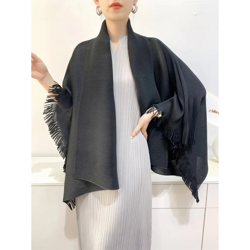 DUOSHA Miyake 2023 Spring and Autumn Cardigan Shawl Tassel Jacket Women Loose Large Size Comfortable Casual Pleated Tops