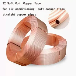 Soft Coil Copper Tube T2 Red Copper Tubing Air Conditioning Refrigeration Capillary Wire Pipes OD 2/2.5/3/4/5/6/6.35/8/9.52/10mm