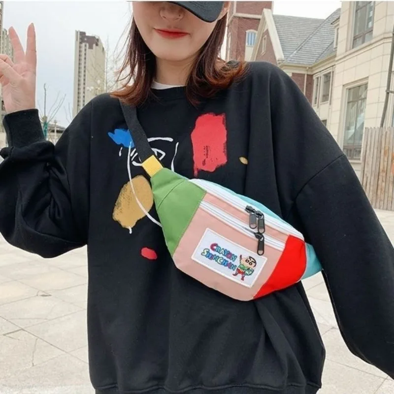 

New Japanese Canvas Cartoon Crayon Shinchan Shoulder Bag Cute Chest Belt Bags Tide Anime Outdoor Casual Sport Funny Backpack
